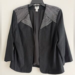 Chico's Sz 2 (US 12/14 Large) Black Blazer Jacket w/Shoulder Chains Single Clasp